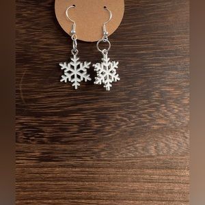 Silver and white snowflake earrings